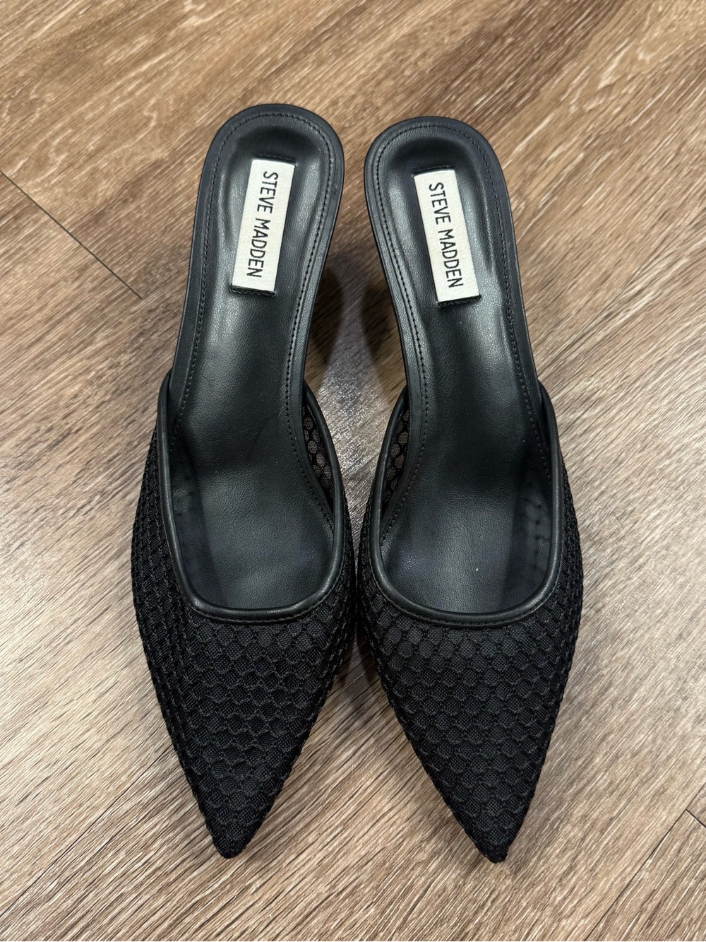 Steve Madden Black Pointed Mesh Mule Slides